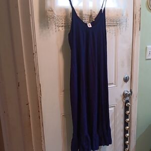 Blue Midi Slip Dress with Spaghetti Straps